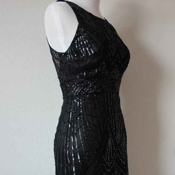 NEW Sue Wong 1920s Gatsby Art Deco Black Beaded & Sequined Cocktail Dress 0 - Picture 8 of 12
